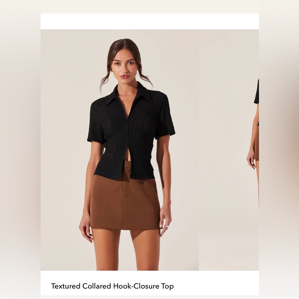 ASTR the Label Textured Collared Hook-Closure Top
